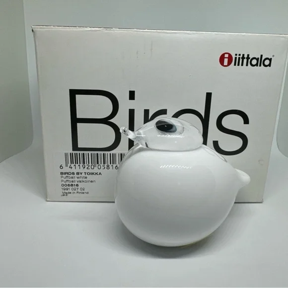 Oiva Toikka Glass Bird Puffball by Iittala Finland Finnish Sculpture White Small